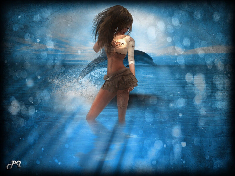 Woman in Water with Dolphin