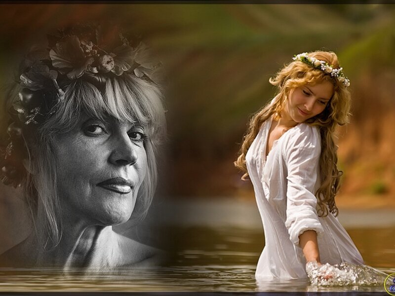 woman in water with flower crown