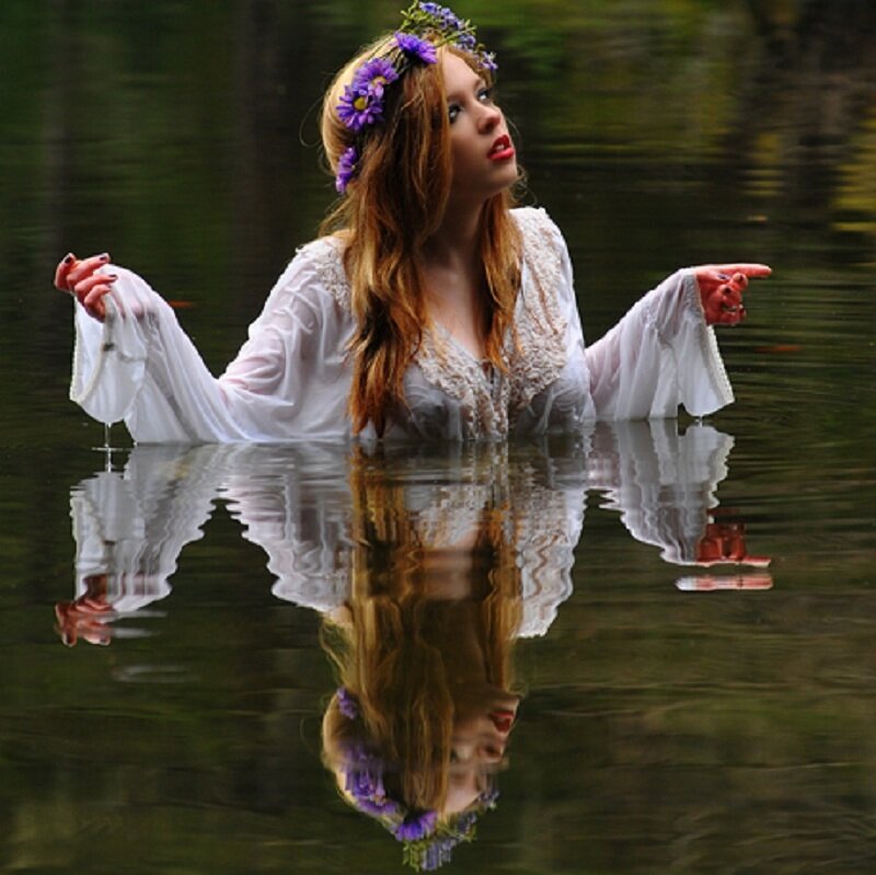 Woman in Water with Flowers — White