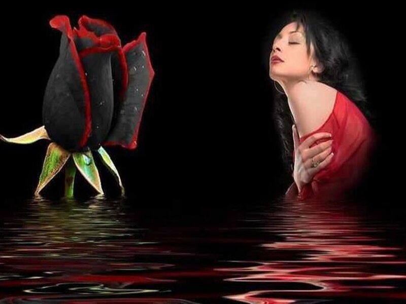 Woman in Water with Rose — Black
