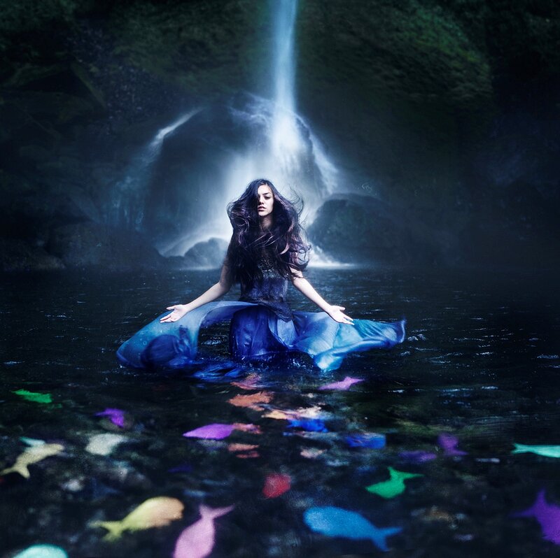 Woman in Waterfall Pool — Blue