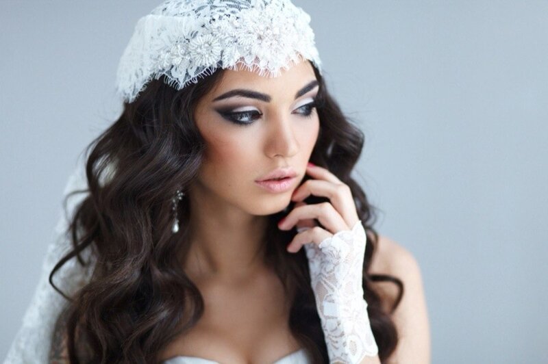 Woman in Wedding Attire — White, Dramatic, Photograph, Lace Headpiece