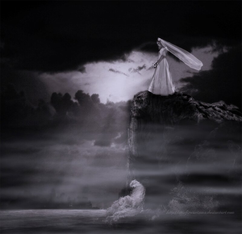 Woman in Wedding Dress — Black, Dramatic, Night, Digital Art