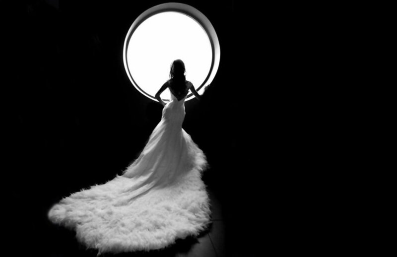 Woman in Wedding Dress — Black, Dramatic, Night, Photograph