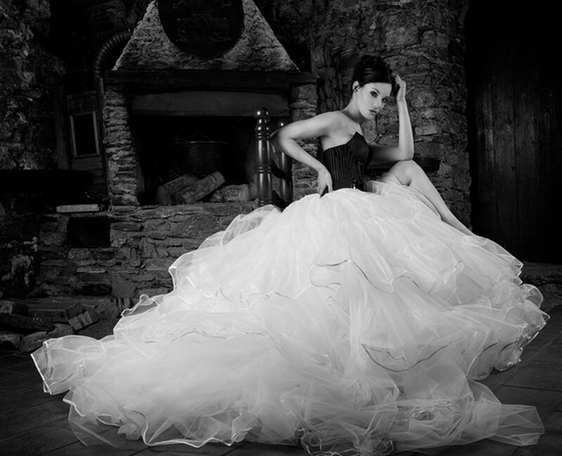Woman in Wedding Dress — Black, Dramatic, Photograph, Fireplace