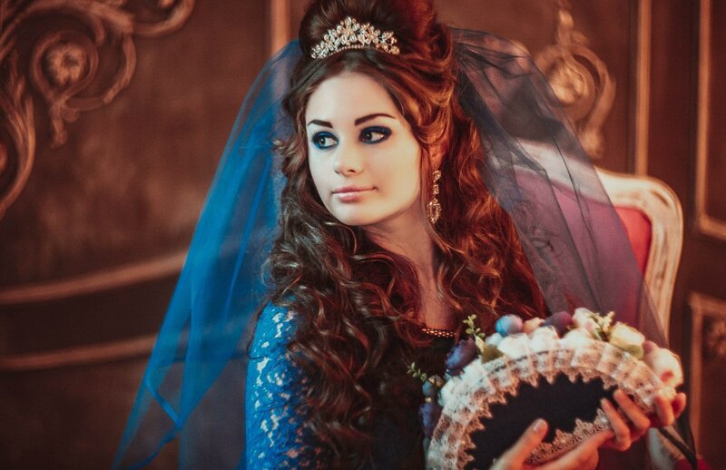 Woman in Wedding Dress — Blue, Dramatic, Photograph, Veil