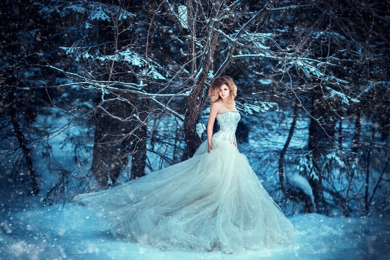 Woman in Wedding Dress — Blue, Dramatic, Winter