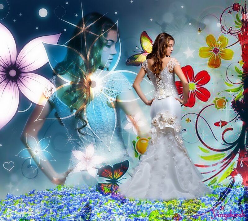 Woman in Wedding Dress — Blue, Dreamy, Digital Art