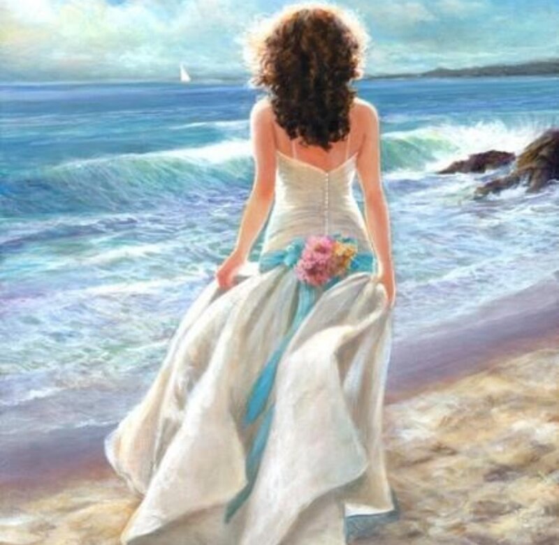 Woman in Wedding Dress — Blue, Serene, Afternoon