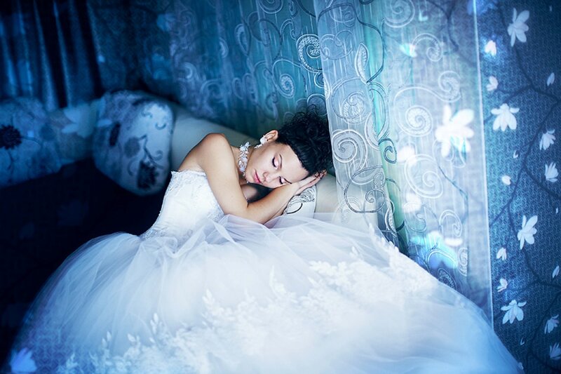 Woman in Wedding Dress — Blue, Serene, Night