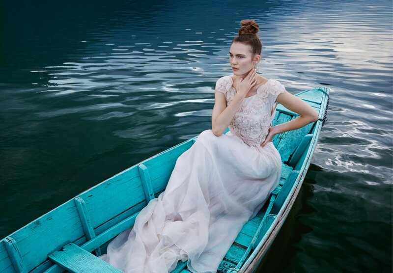 Woman in Wedding Dress — Blue, Serene, Photograph