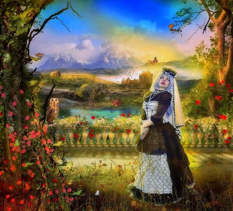 Woman in Wedding Dress — Blue, Serene, Sunset