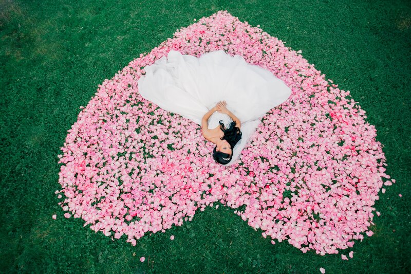 Woman in Wedding Dress — Green, Serene, Afternoon