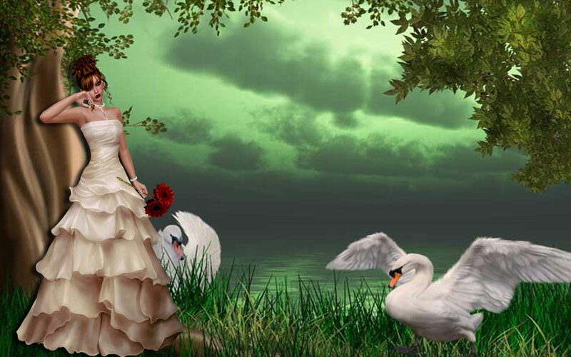 Woman in Wedding Dress — Green, Serene, Digital Art