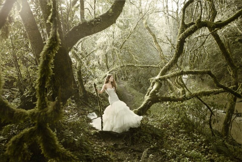 Woman in Wedding Dress — Green, Serene, Morning
