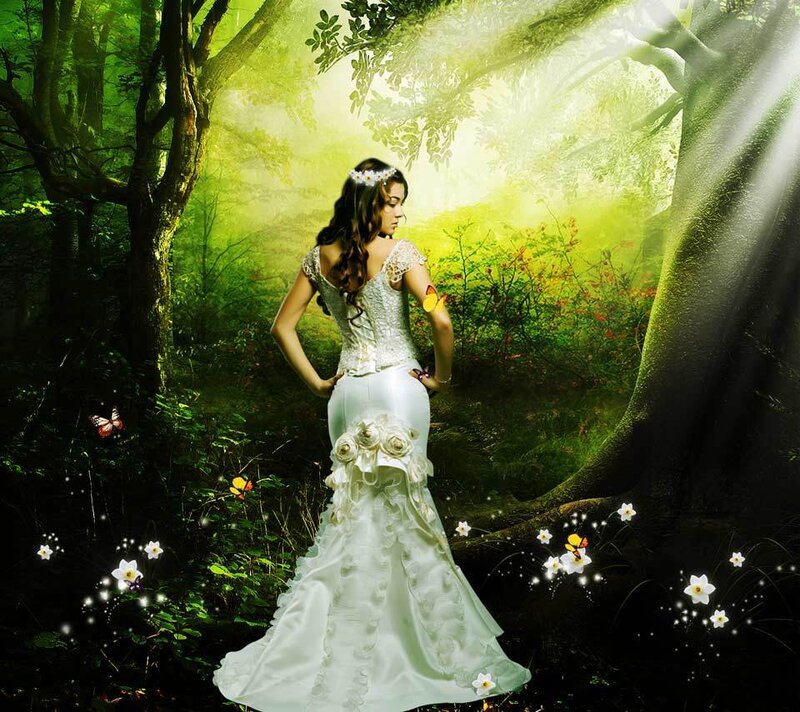 Woman in Wedding Dress — Green, Serene
