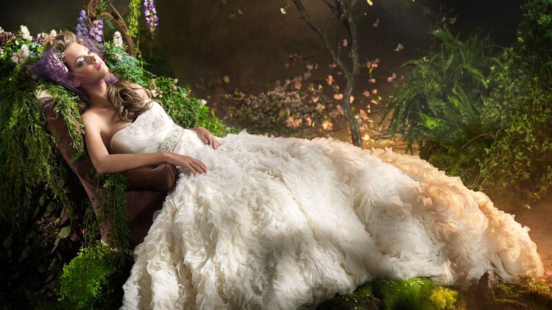 woman in wedding dress in garden
