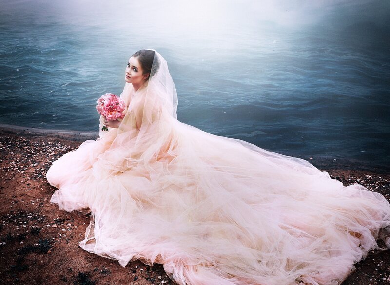 Woman in Wedding Dress — Pink, Dramatic, Photograph