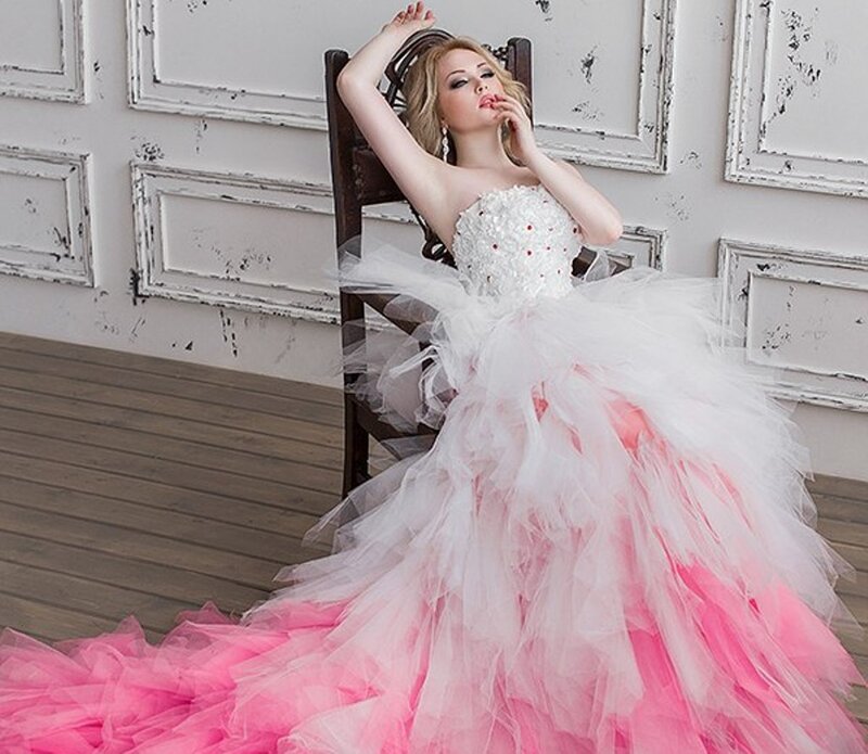 Woman in Wedding Dress — Pink, Dramatic
