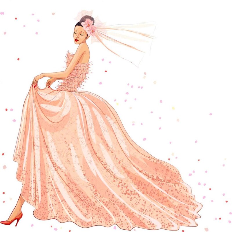 Woman in Wedding Dress — Pink, Elegant, Illustration