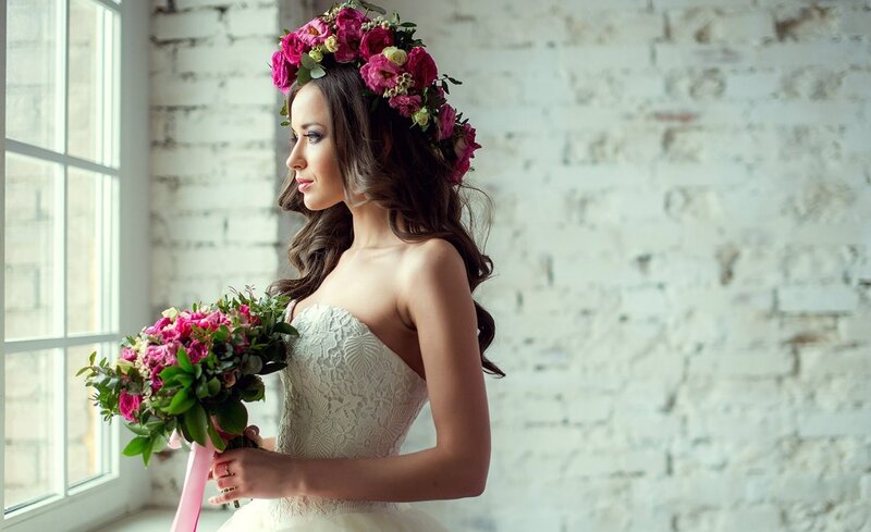 Woman in Wedding Dress — Pink, Serene, Afternoon