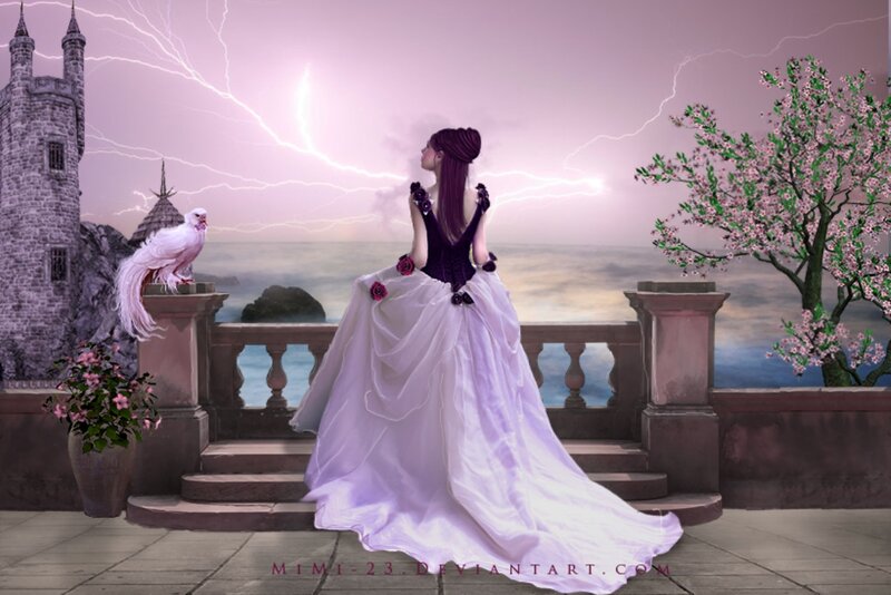 Woman in Wedding Dress — Purple, Dramatic, Sunset