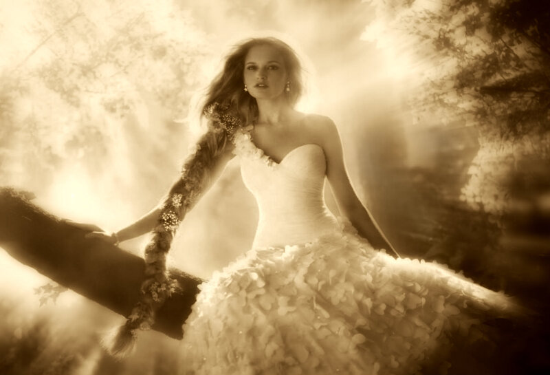 Woman in Wedding Dress — Sepia, Dramatic