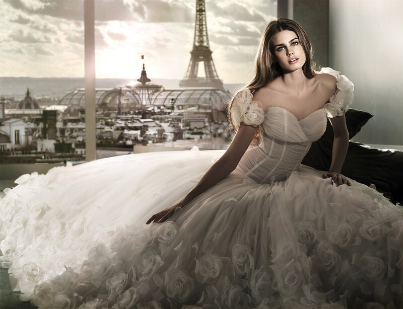 Woman in Wedding Dress — White, Dramatic, Afternoon, Photograph, Eiffel Tower