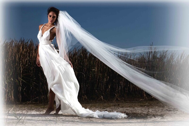 Woman in Wedding Dress — White, Dramatic, Afternoon, Photograph, Veil