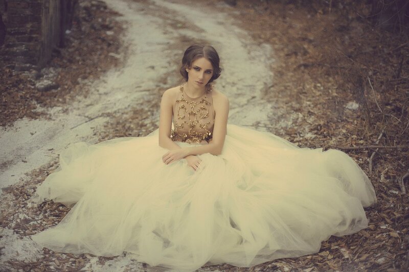 Woman in Wedding Dress — White, Dramatic, Autumn, Photograph, Path