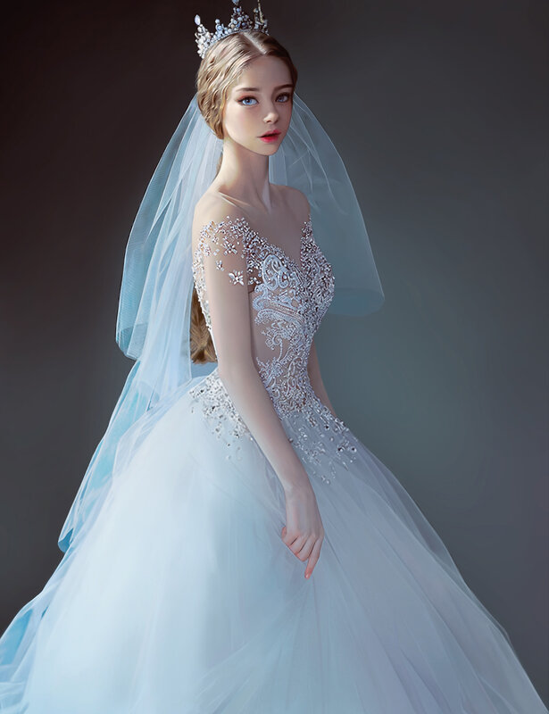 Woman in Wedding Dress — White, Dramatic, Digital Art, Veil, Crown