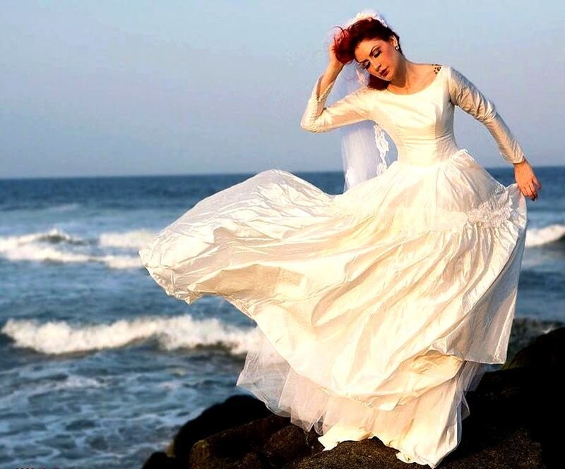 Woman in Wedding Dress — White, Dramatic, Evening