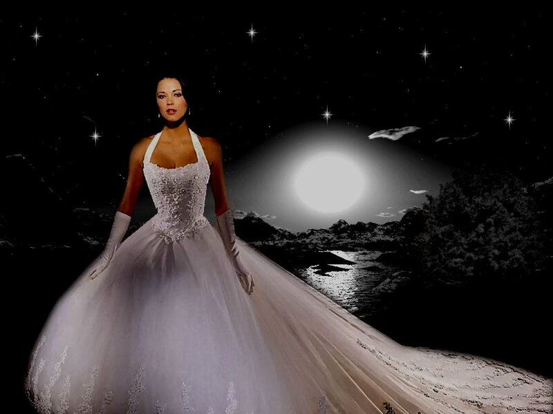 Woman in Wedding Dress — White, Dramatic, Night, Digital Art, Moon
