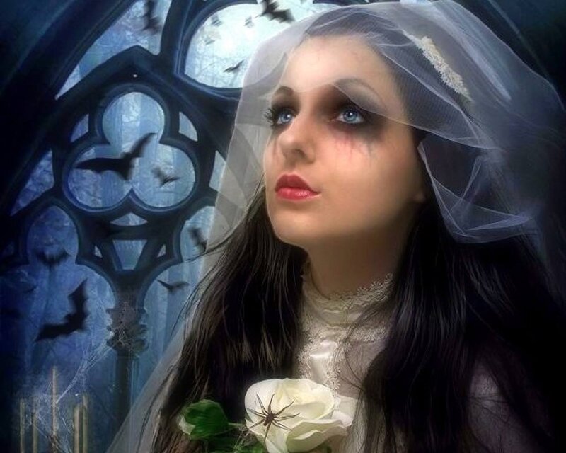 Woman in Wedding Dress — White, Dramatic, Night, Digital Art, Veil