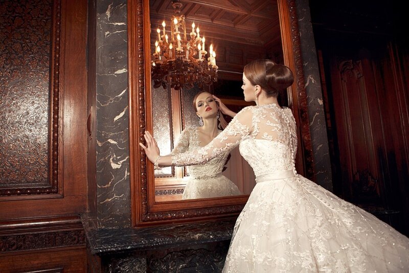 Woman in Wedding Dress — White, Dramatic, Night, Photograph, Mirror