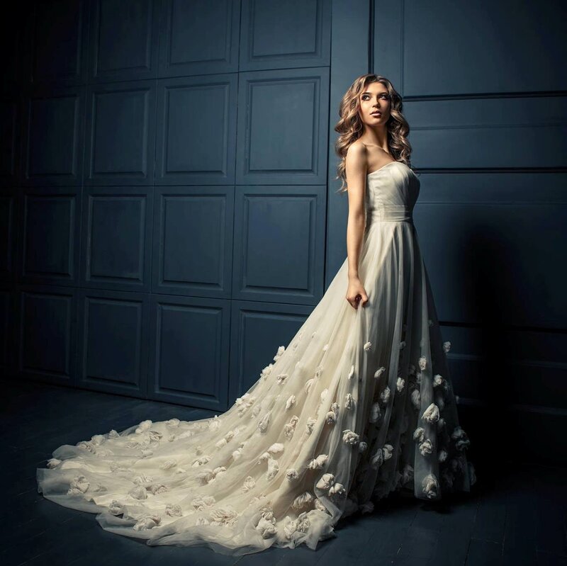 Woman in Wedding Dress — White, Dramatic, Night, Photograph, Wall