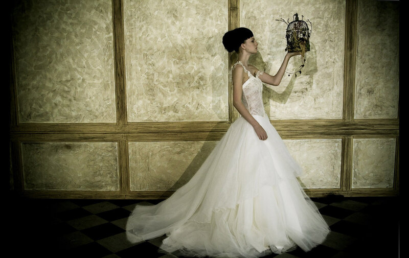 Woman in Wedding Dress — White, Dramatic, Photograph, Birdcage