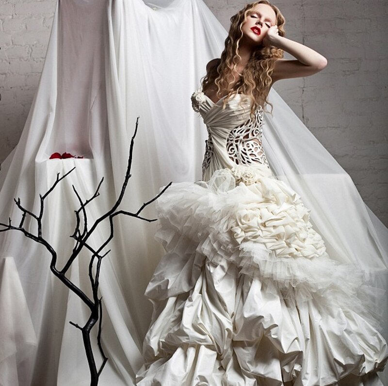 Woman in Wedding Dress — White, Dramatic, Photograph, Branch