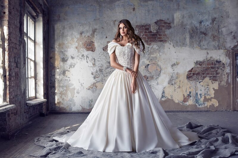 Woman in Wedding Dress — White, Dramatic, Photograph, Bricked Wall