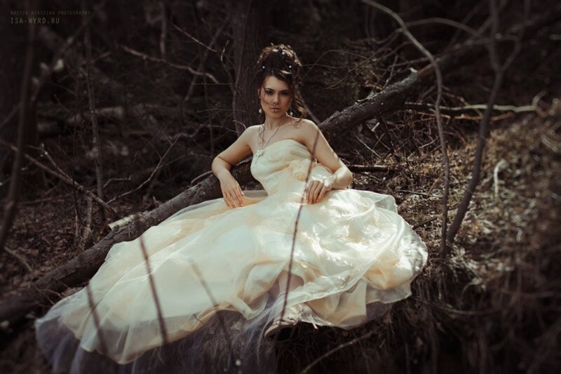 Woman in Wedding Dress — White, Dramatic, Photograph, Forest