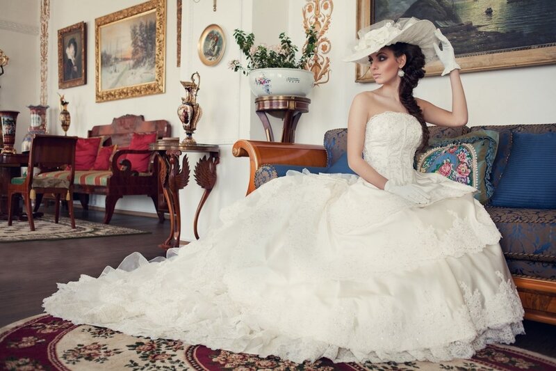 Woman in Wedding Dress — White, Dramatic, Photograph, Hat, Gloves