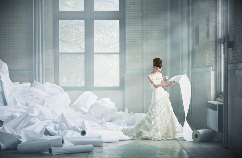 Woman in Wedding Dress — White, Dramatic, Photograph, Paper Rolls
