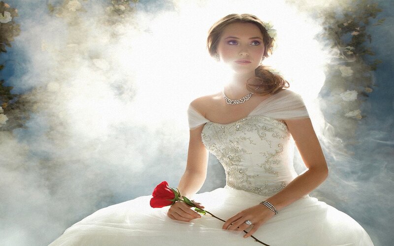 Woman in Wedding Dress — White, Dramatic, Photograph, Red Rose