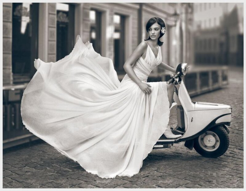Woman in Wedding Dress — White, Dramatic, Photograph, Scooter