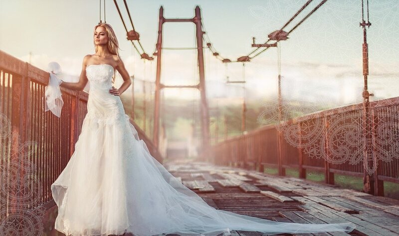 Woman in Wedding Dress — White, Dramatic, Sunset, Photograph, Bridge