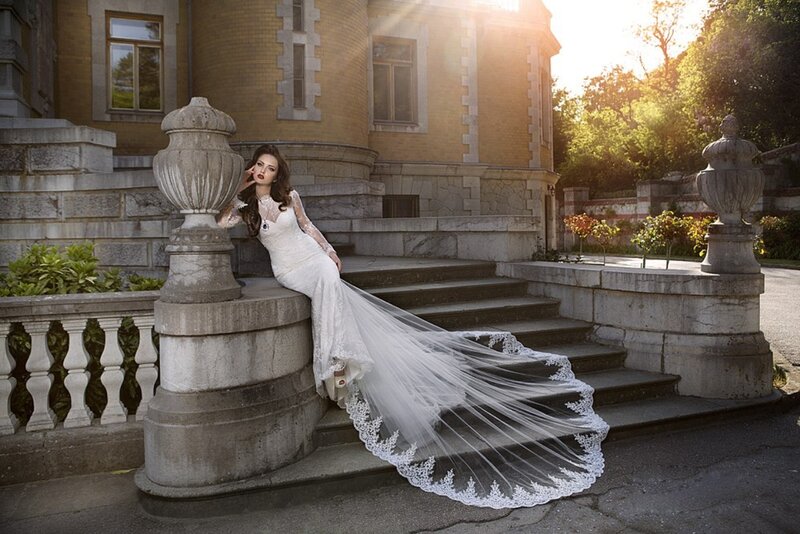 Woman in Wedding Dress — White, Dramatic, Sunset, Photograph, Castle