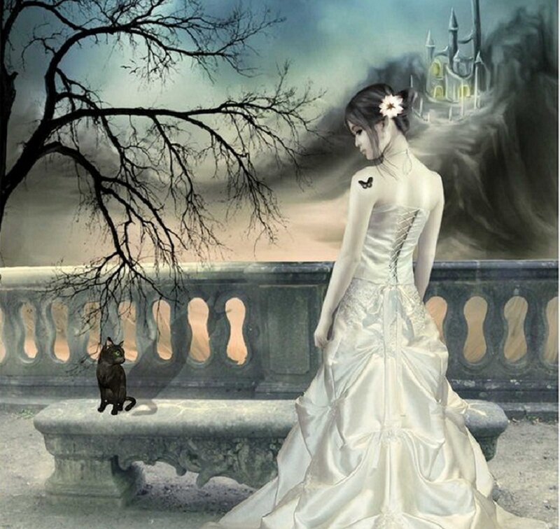 Woman in Wedding Dress — White, Dramatic
