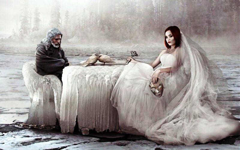Woman in Wedding Dress — White, Dramatic, Winter, Digital Art, Man