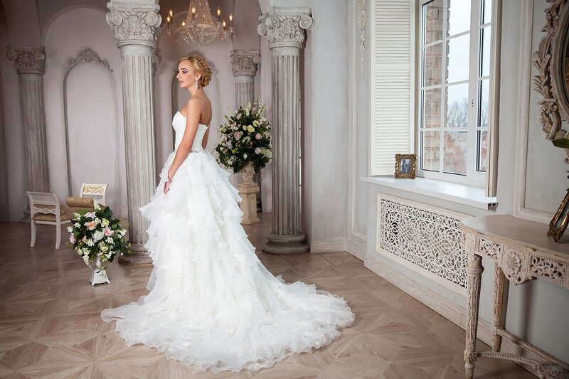 Woman in Wedding Dress — White, Elegant, Photograph, Columns