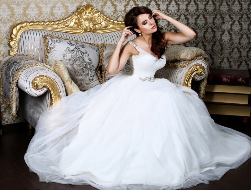 Woman in Wedding Dress — White, Elegant, Photograph, Couch